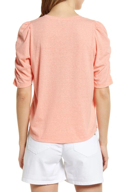 Shop Wit & Wisdom Heathered Ruched Puff Sleeve T-shirt In Heather Papaya