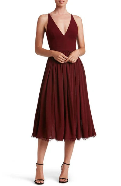 Shop Dress The Population Alicia Mixed Media Midi Dress In Burgundy