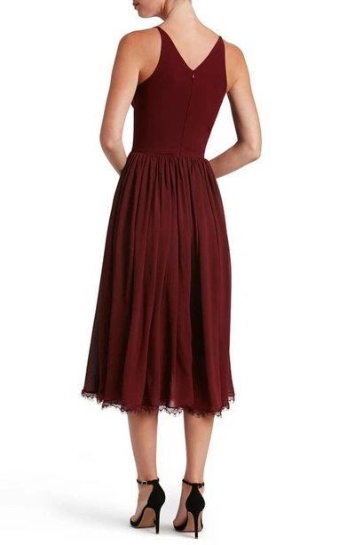 Dress The Population Alicia Mixed Media Midi Dress In Burgundy