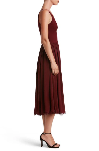 Dress The Population Alicia Mixed Media Midi Dress In Burgundy