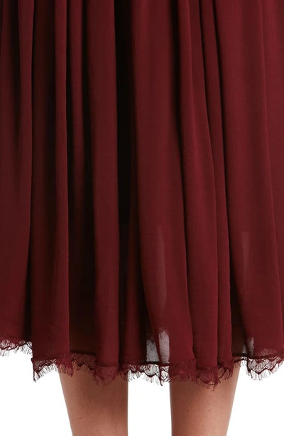 Dress The Population Alicia Mixed Media Midi Dress In Burgundy