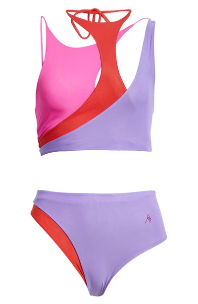 Shop Attico Cutout Two-piece Swimsuit In Lavender Fuchsia Red