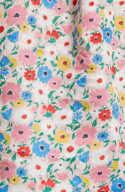Shop Boden Floral Smocked Short Sleeve Linen Shirt In Milkshake Elegant Bloom