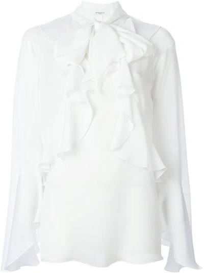 Givenchy Ruffled Techno Charmeuse Shirt, White