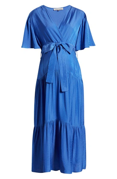 Angel Maternity Crossover Faux Wrap Maternity Maxi Dress In Cobalt
