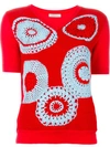 Nina Ricci Hand Crocheted Cotton Sweater In Red/sky Blue