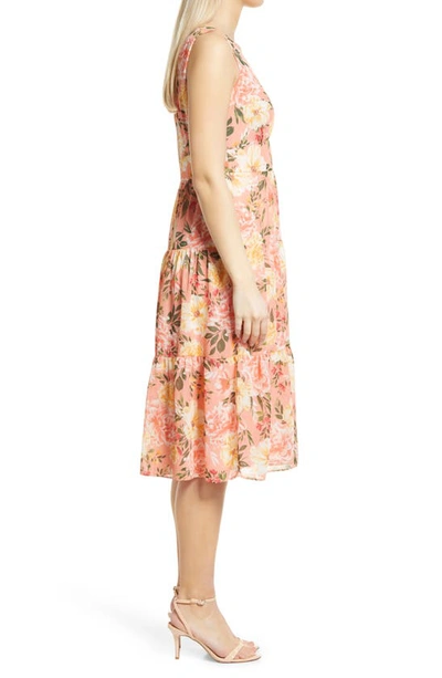 Shop Vince Camuto Floral Sleeveless Tiered Ruffle Midi Dress In Blush