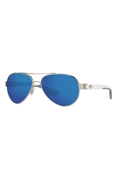 Shop Costa Del Mar Loreto 56mm Mirrored Polarized Aviator Sunglasses In Grey White