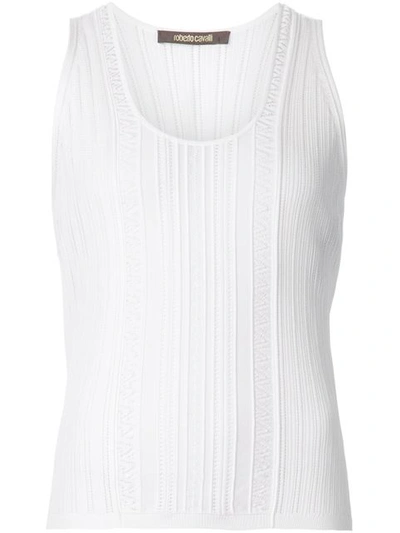 Shop Roberto Cavalli Ribbed Knit Tank Top - White