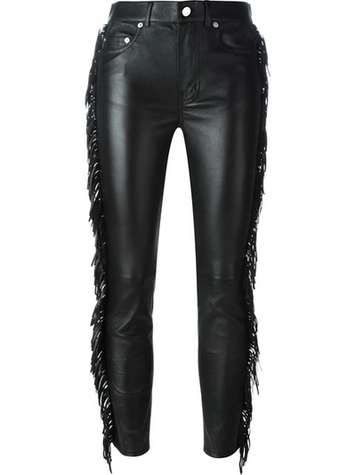 Saint Laurent Fringed Leather Trousers In Black