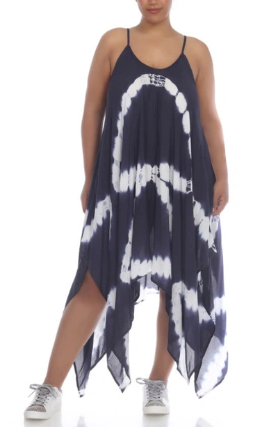 Shop Boho Me Tie Dye Print Handkerchief Hem Maxi Dress In Navy Td