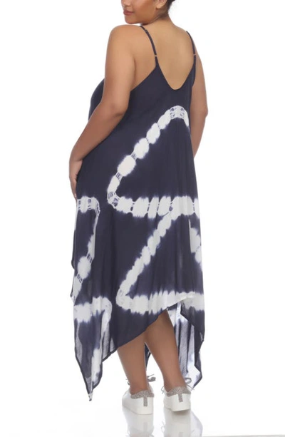 Boho Me Tie Dye Print Handkerchief Hem Maxi Dress In Navy Td