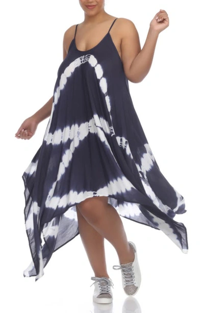 Boho Me Tie Dye Print Handkerchief Hem Maxi Dress In Navy Td