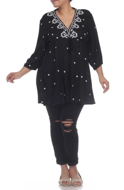 Boho Me Embroidered 3/4 Sleeve Coverup In Black