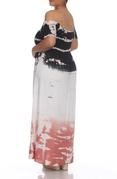 Shop Boho Me Off-the-shoulder Tie Dye Print Maxi Dress In Black Tie Dye Ombre