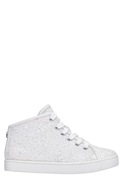 Shop Nina Kids' Penelope High Top Sneaker In White Glitter Lace