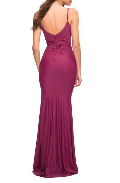 Shop La Femme Drape Nck Long Jersey Dress In Berry