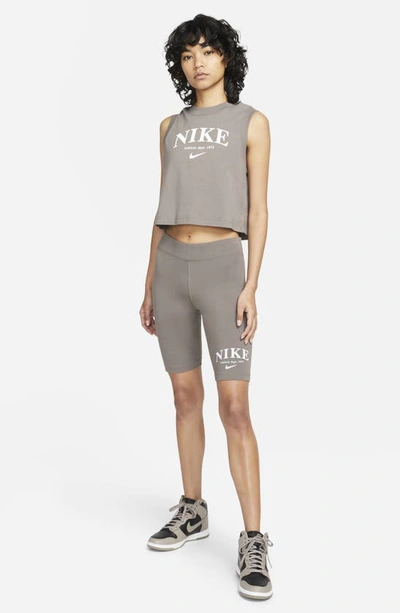 Shop Nike Sportswear Knit Bike Shorts In Cave Stone/white