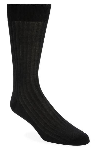 Shop Canali Vanise Ribbed Cotton Dress Socks In Charcoal