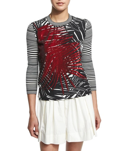 Marc Jacobs Palm-applique Striped Sweater, White In Black