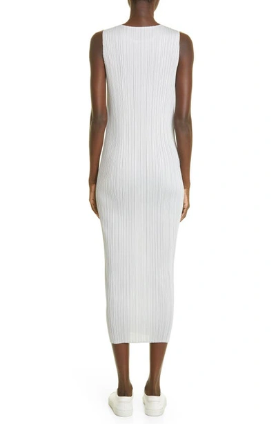 Issey Miyake Basics Pleated Midi Dress In Light Grey
