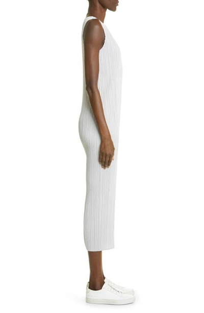 Issey Miyake Basics Pleated Midi Dress In Light Grey