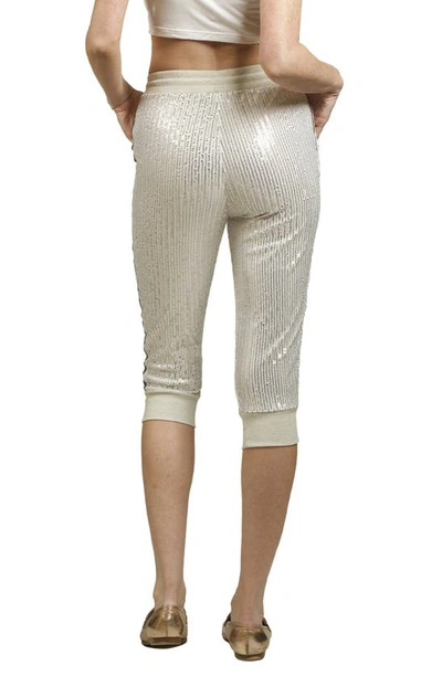 Nikki Lund Sequin Side Stripe Capri Pants In Silver