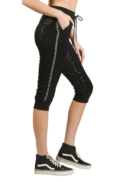 Nikki Lund Sequin Side Stripe Capri Pants In Black