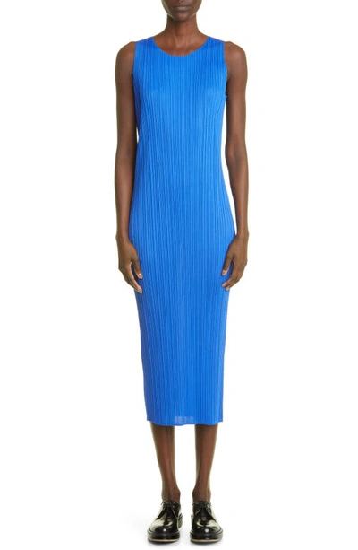 Shop Issey Miyake Basics 2 Pleated Midi Dress In Blue