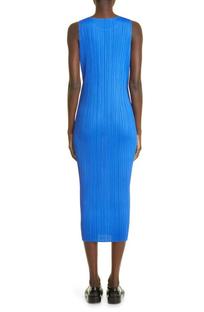 Shop Issey Miyake Basics 2 Pleated Midi Dress In Blue