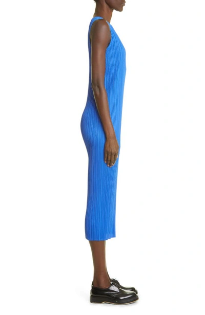 Shop Issey Miyake Basics 2 Pleated Midi Dress In Blue