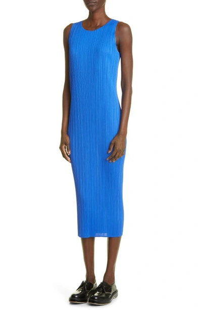 Shop Issey Miyake Basics 2 Pleated Midi Dress In Blue