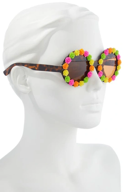 Shop Rad + Refined Flower 55mm Round Sunglasses In Tortoise/ Brown