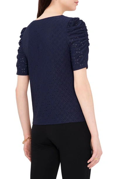 Shop Chaus Eyelet Ruched Sleeve Top In Navy