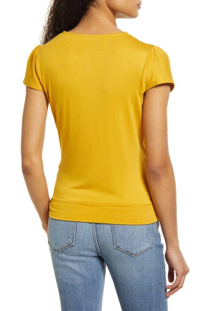 Loveappella Faux Wrap Top In Sunflower