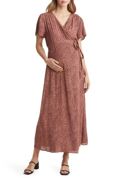 Shop Angel Maternity Maternity Wrap Dress In Rust