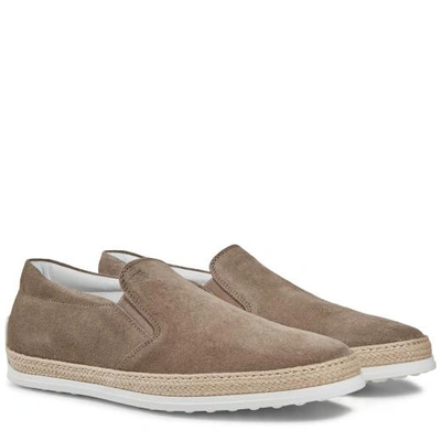 Shop Tod's Slip-on Shoes In Suede In Beige