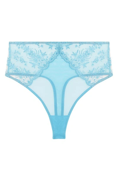 Shop Playful Promises Cassia Blue Embroidered Mesh Thong