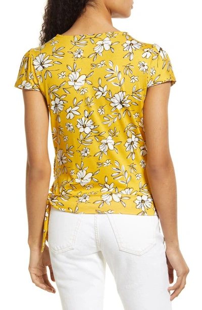 Shop Loveappella Floral Print Faux Wrap Top In Sunflower