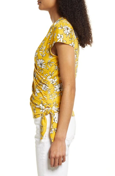 Shop Loveappella Floral Print Faux Wrap Top In Sunflower