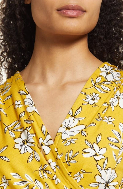Loveappella Floral Print Faux Wrap Top In Sunflower