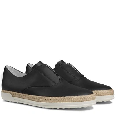 Shop Tod's Leather Slip-on Shoes In Black