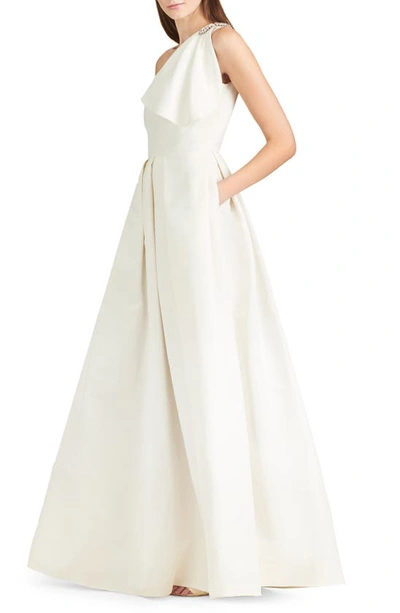 Shop Sachin & Babi Martina Bow One-shoulder Gown In Ivory
