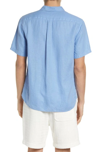 Shop Vince Classic Fit Short Sleeve Linen Shirt In Cerulean