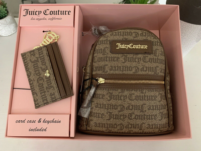 Pre-owned Juicy Couture Mini Backpack Wallet & Keychain Gift Set Travel  Accessory Brown