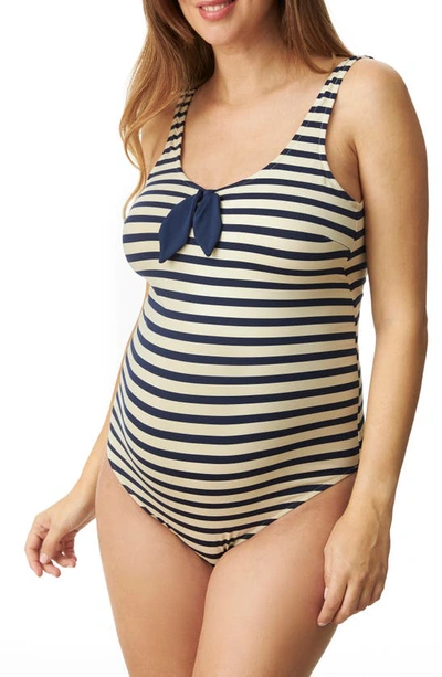 Shop Pez D'or Breton Stripe One-piece Maternity Swimsuit In Navy/ Ecru