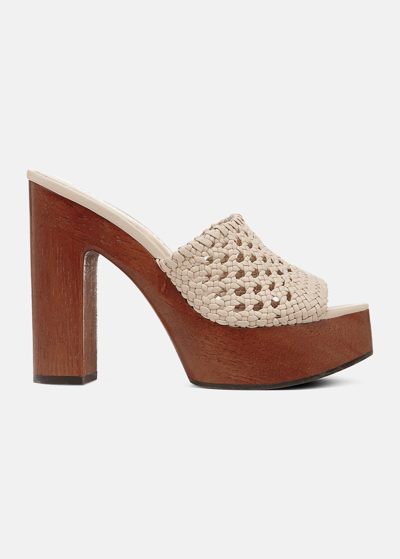 Shop Veronica Beard Guadalupe Braided Leather Platform Sandals In Shell
