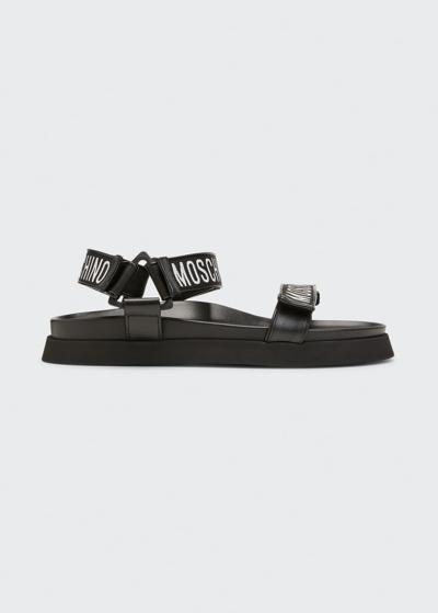Shop Moschino Men's Logo Tape Sandals In Black