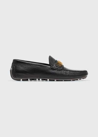 Shop Moschino Men's Leather Logo Driving Shoes In Black
