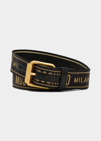 Shop Moschino Men's Webbed Logo Belt In Black Multi